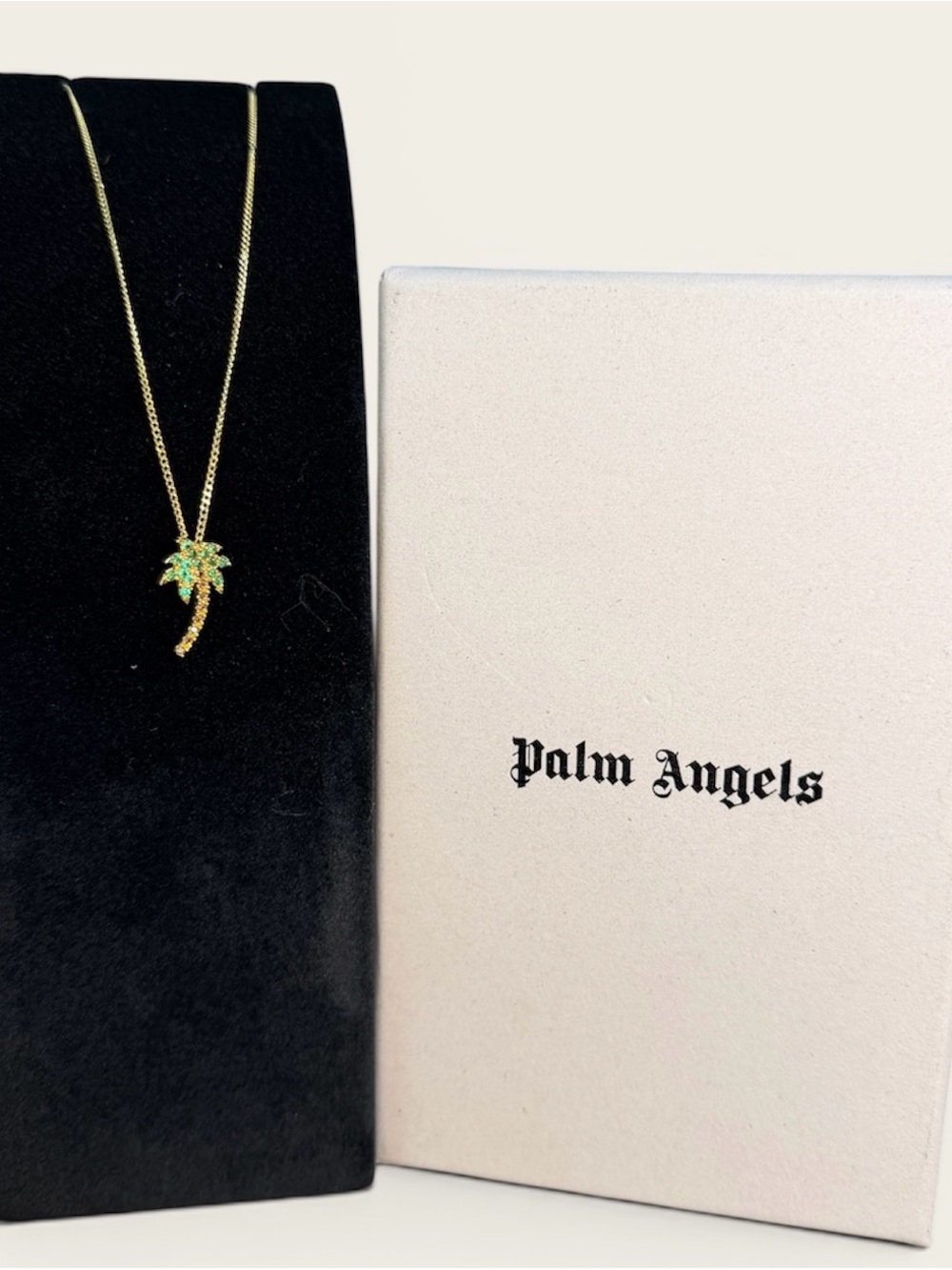 Palm Angels Gold Palm Tree Pendant Necklace with Green Stones